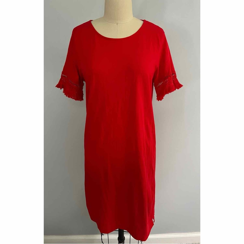 Chelsea & Theodore Cotton Crochet Fringe Sleeve Dress
